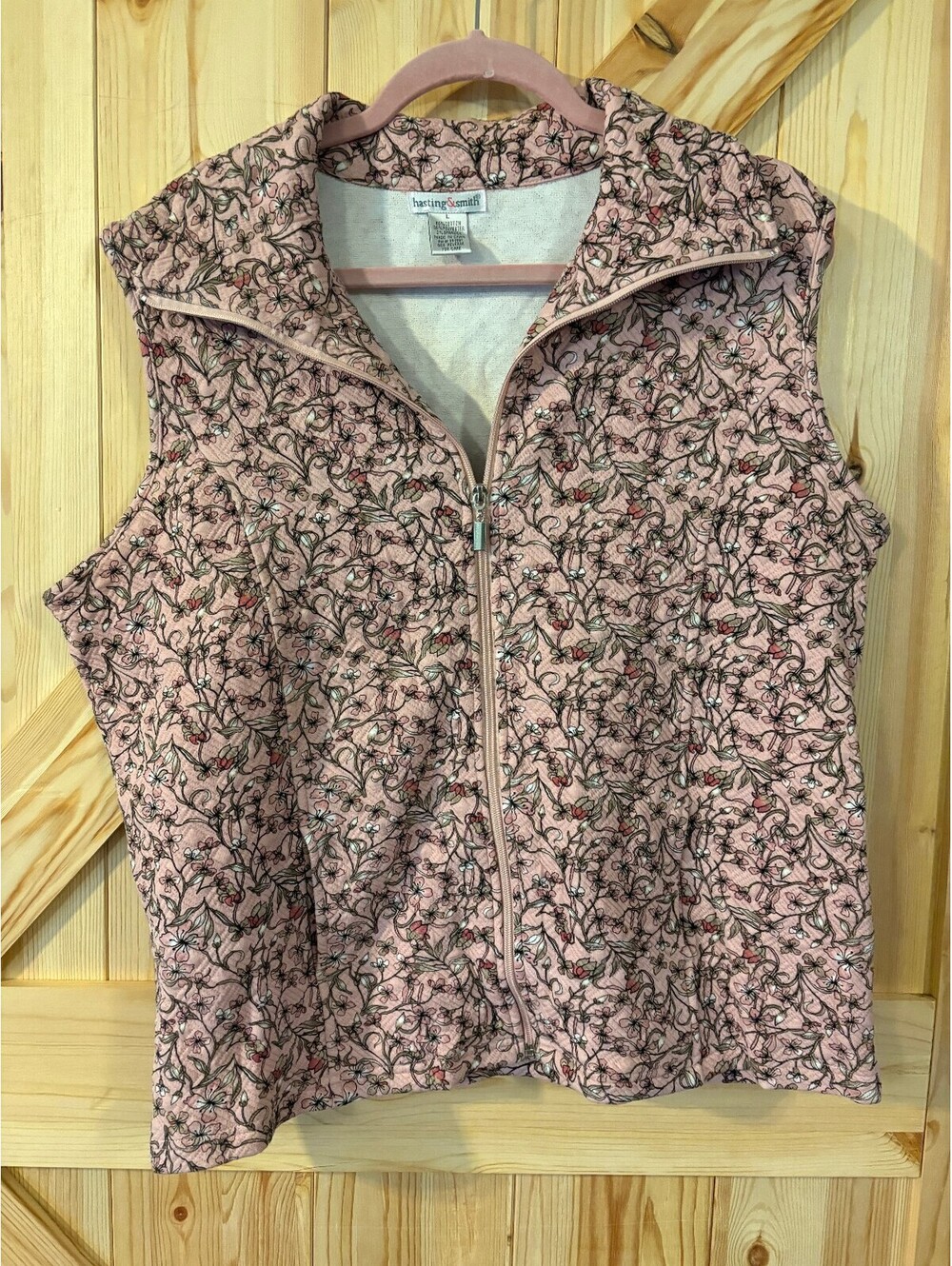 Hasting & Smith Pink Floral Sleeveless Zip-Up Vest Size L